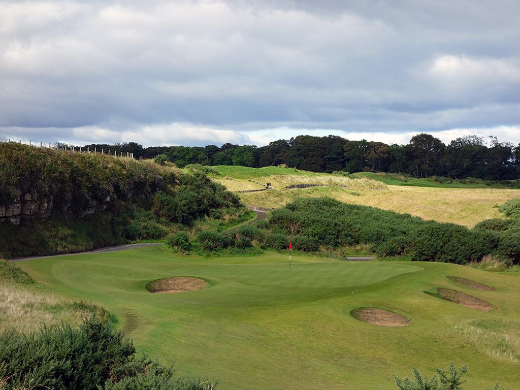 13th green at Kingsbarns with the 12th fairway in the background